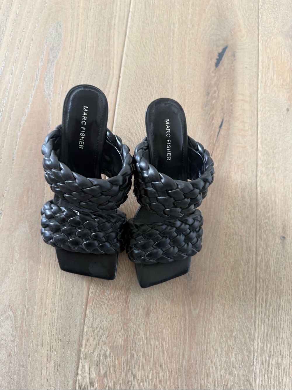 Marc Fisher Black Braided Double-Strap Mule Heels